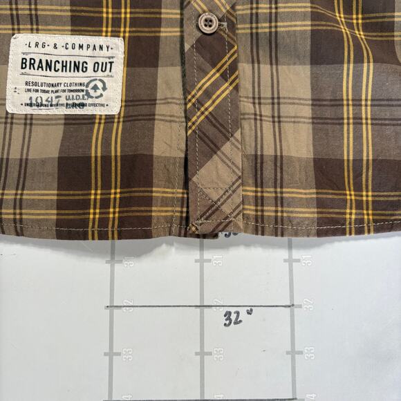 LRG Lifted Research Group Shirt Mens XL Brown Tan Plaid Wovens Button Up Utility - Picture 8 of 8